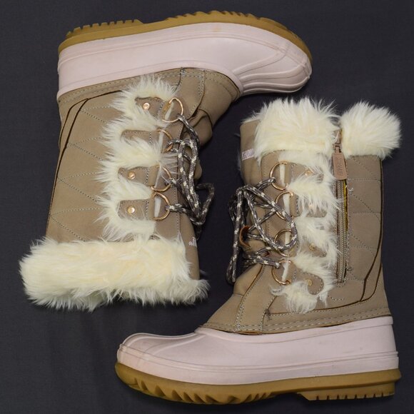 Khombu Andalyn Girls Tall Winter Snow Boot Faux Fur Lace Up Zipper Pink Beige 4 - Picture 4 of 12